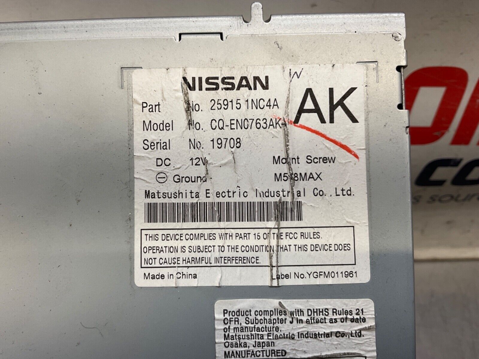 2009 Infiniti V36 G37 CD Radio Stereo Head Unit  OEM 12BAWFC - On Point Parts Inc