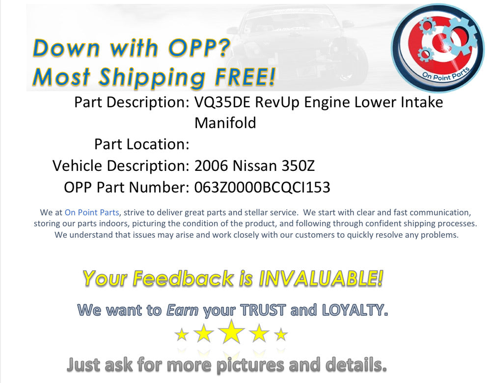 2006 Nissan 350Z VQ35DE RevUp Engine Lower Intake Manifold OEM 0BCQCI - On Point Parts Inc