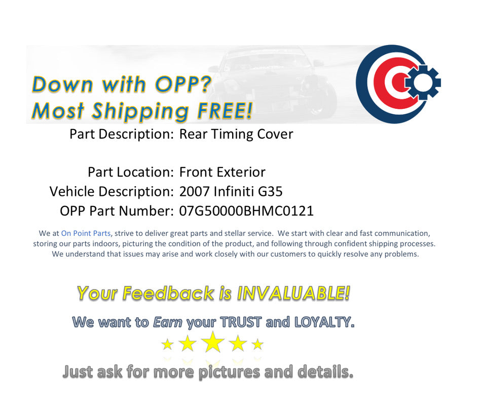 2007 Infiniti G35 Front Exterior Rear Timing Chain Cover OEM 14BHMC0 - On Point Parts Inc