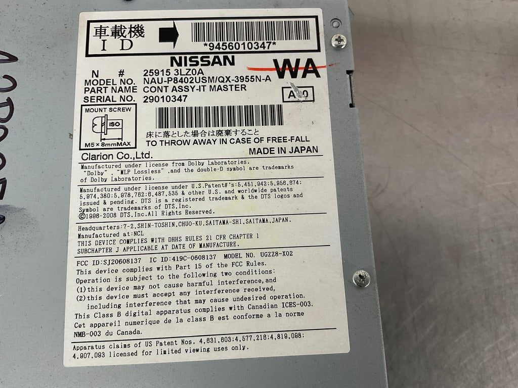 2013 Infiniti G37 Radio Receiver CD Player Head Unit 25915 OEM 12BCGEA - On Point Parts Inc