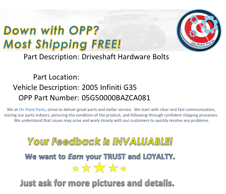 2005 Infiniti G35 Driveshaft Differential Hardware Bolts OEM 0BAZCA - On Point Parts Inc