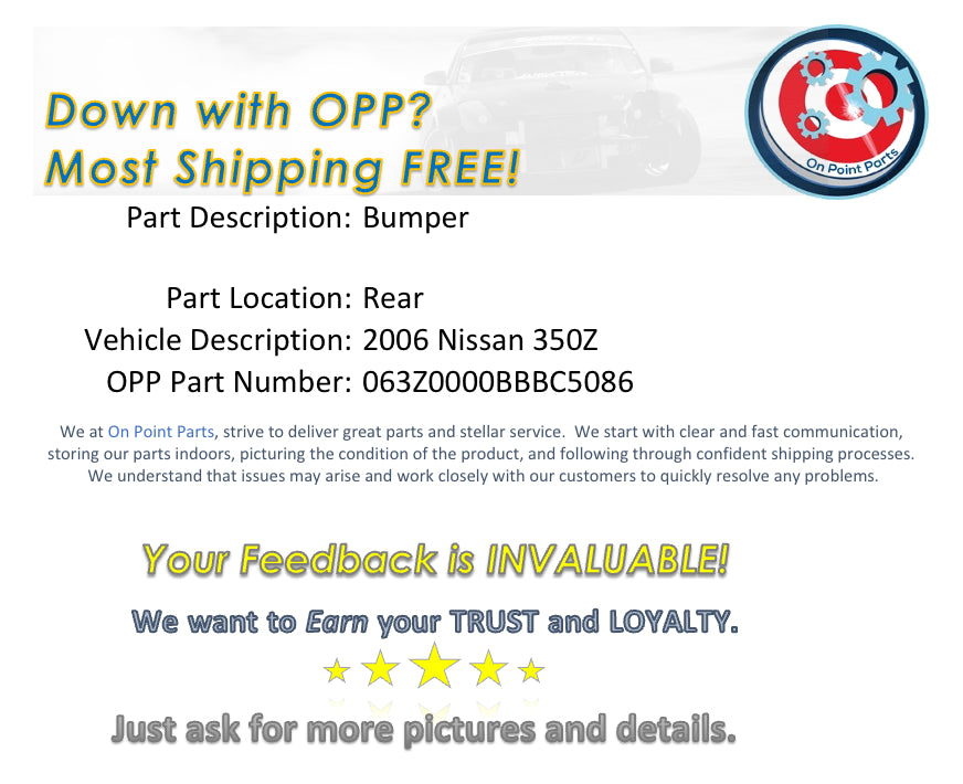 2006 Nissan 350Z Rear Bumper Cover OEM 11BBBC5 - On Point Parts Inc