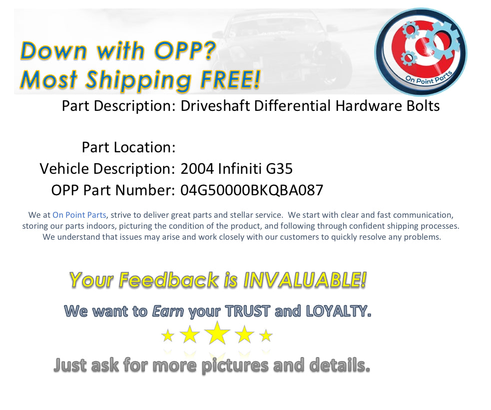 2004 Infiniti G35 Driveshaft Differential Hardware Bolts OEM 0BKQBA - On Point Parts Inc