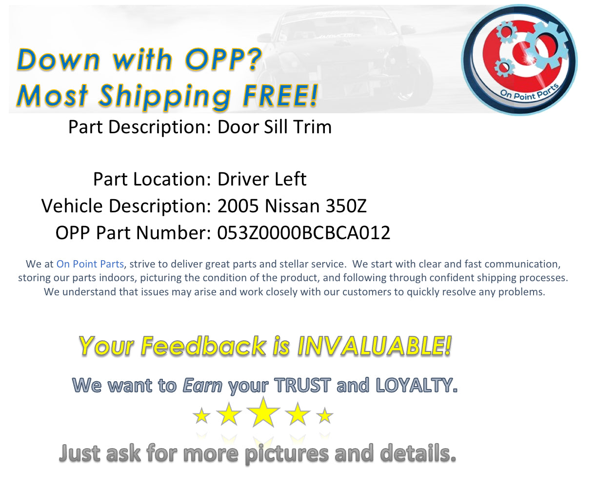 2005 Nissan 350Z Driver Left Convertible Door Seal OEM 0BCBCA - On Point Parts Inc