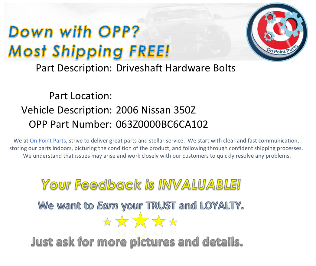 2006 Nissan 350Z Driveshaft Hardware Bolts OEM 0BC6CA - On Point Parts Inc