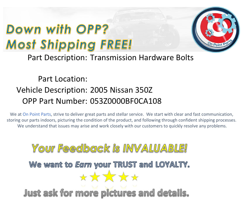 2005 Nissan 350Z Automatic Transmission Hardware Bolts OEM 12BF0CA - On Point Parts Inc