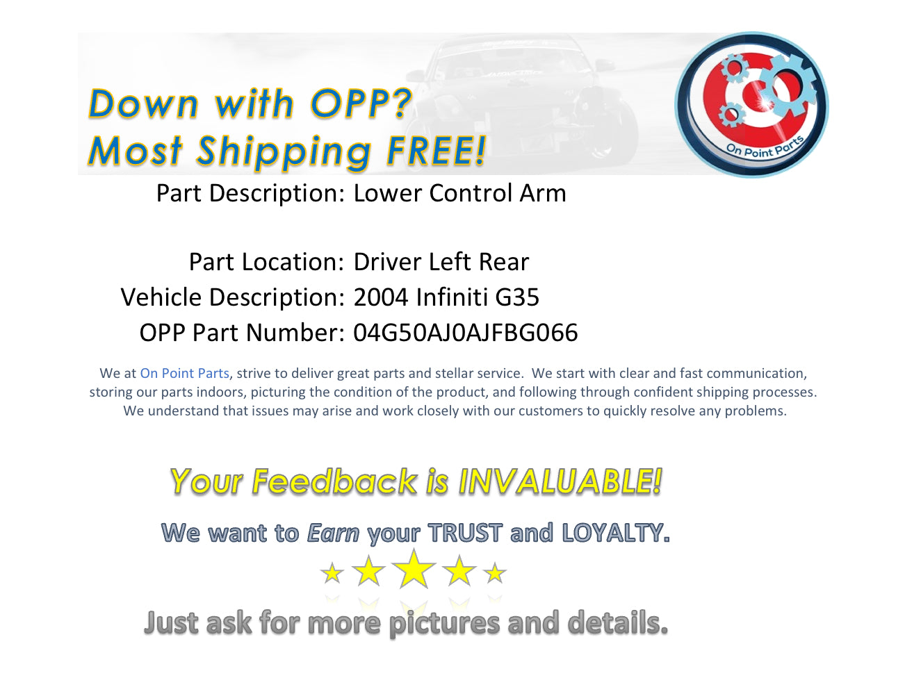 2004 Infiniti G35 Driver Left Rear Lower Lateral Control Arm OEM 0AJFBG - On Point Parts Inc